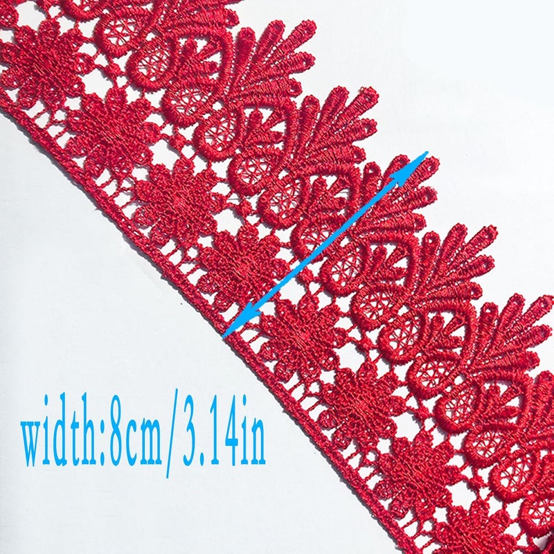 DKKUAYANGUP (Red Floral Lace Trim - 5 Yards, 9cm Wide | Wedding Dress Embellishment, Gift Packaging, Party Decor | DIY Sewing & Craft Supplies - Image 3